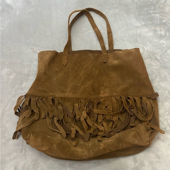 Madewell The Transport Tote: Suede Fringe Edition brown leather - Picture 1 of 12